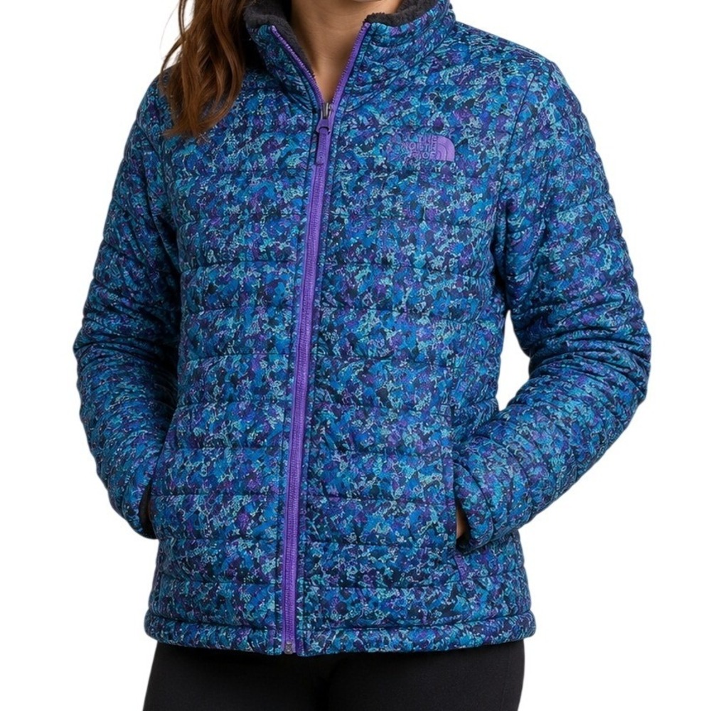 The North Face Reversible Blue Purple Puffer Fleece‎ Perrito Jacket Girl's XL 18